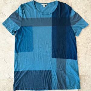 Men's Blue Multi-Color Geometric Pattern Burberry Shirt in size L